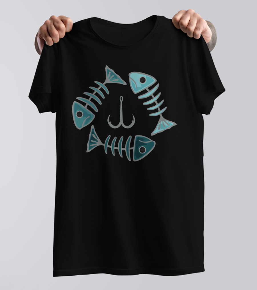 Dead Fish Triangle Grey Hook Fishbone Circle T-Shirt