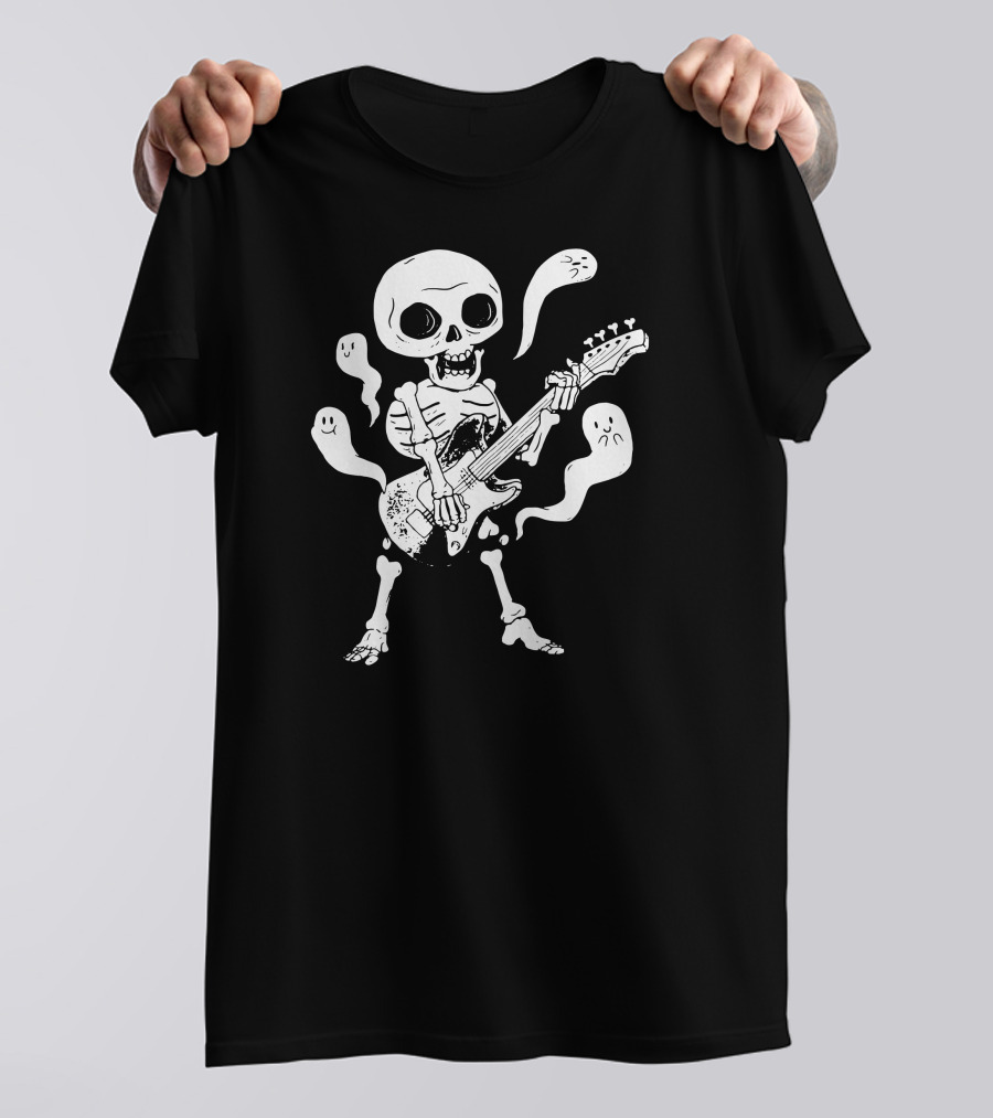 Dead Rock Skeleton Guitar Player With Ghosts T-Shirt