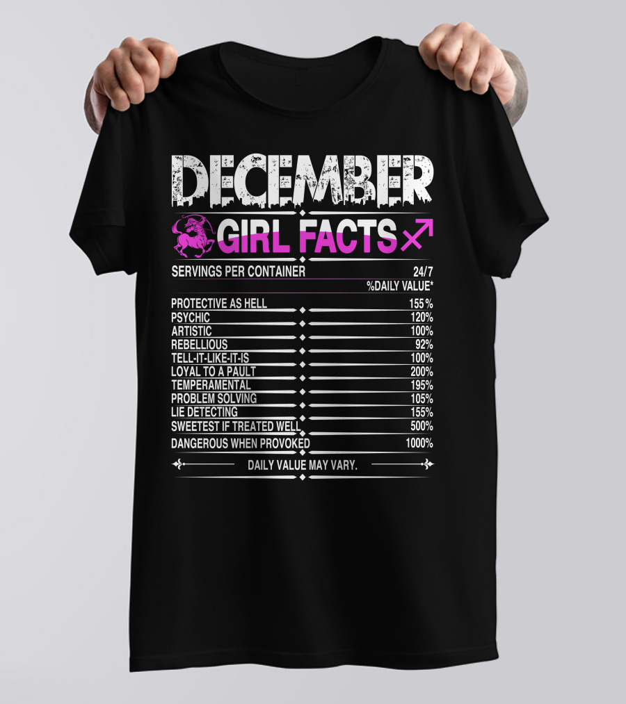 December Sagittarius Girl Facts Protective Psychic Artistic Rebellious Loyal Temperamental Problem Solving Lie Detecting Sweetest Dangerous T-Shirt