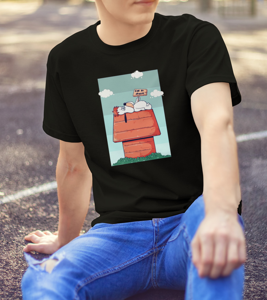 Droopy Snoopy Kennel I'm So Happy Doghouse Cloud T-Shirt