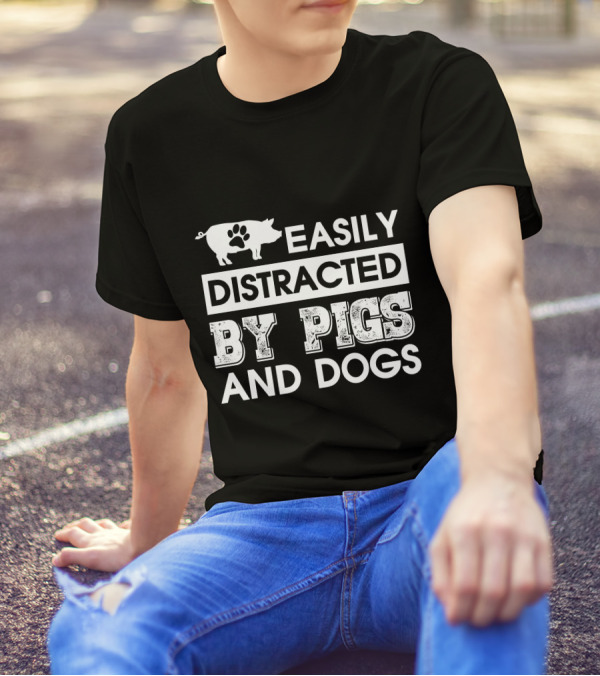 Easily Distracted By Pigs And Dogs Paw Print Pig T-Shirt