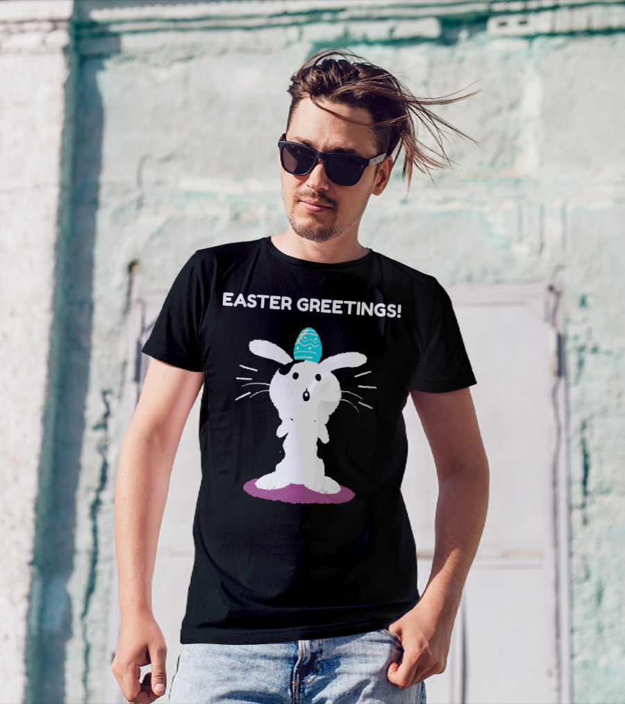 Easter Greetings Bunny With Blue Egg T-Shirt