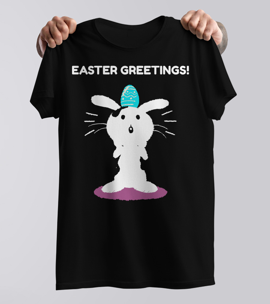 Easter Greetings Bunny With Blue Egg T-Shirt
