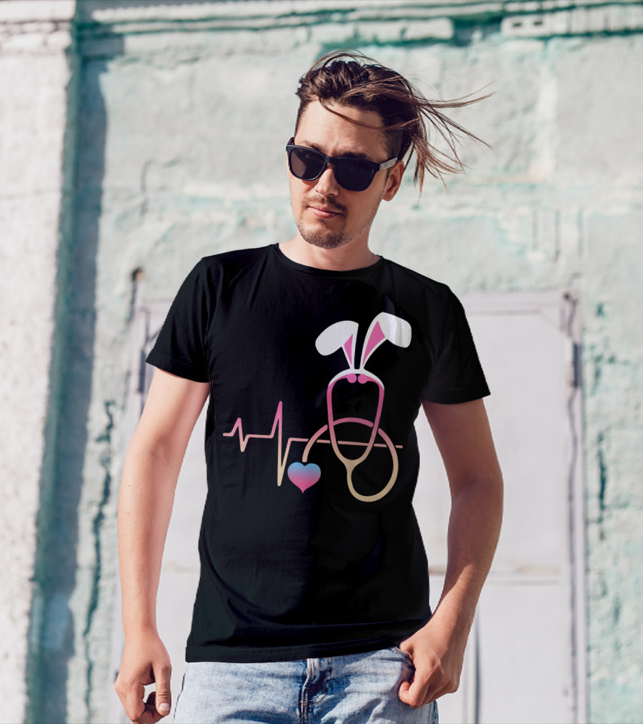Easter Nurse Bunny Ears Stethoscope Heartbeat T-Shirt