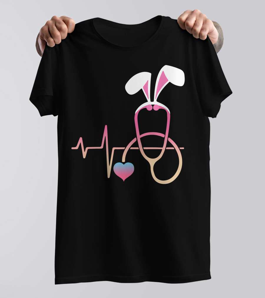 Easter Nurse Bunny Ears Stethoscope Heartbeat T-Shirt