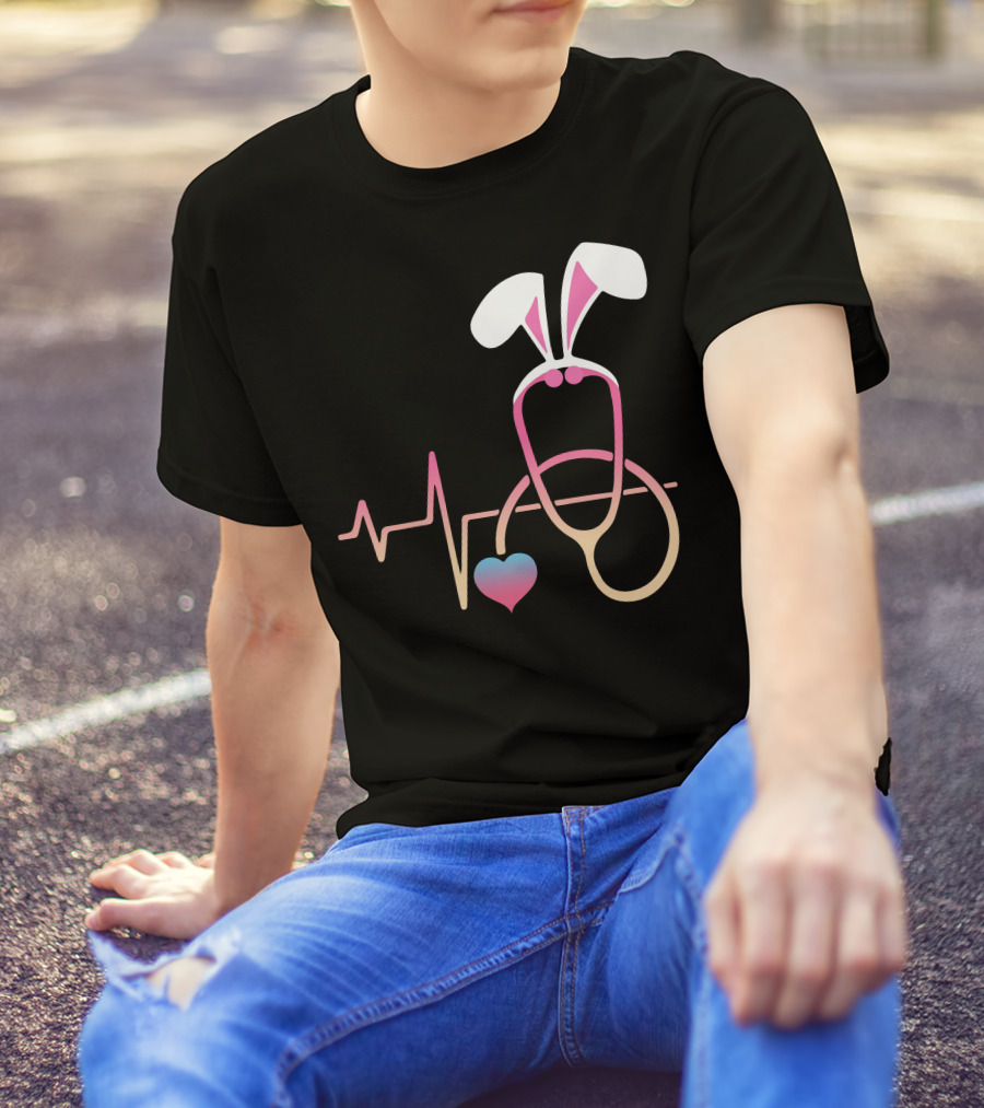 Easter Nurse Bunny Ears Stethoscope Heartbeat T-Shirt