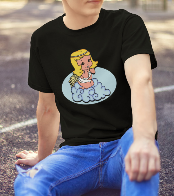 Easter Angel Sitting On Cloud With Golden Halo And Wings T-Shirt
