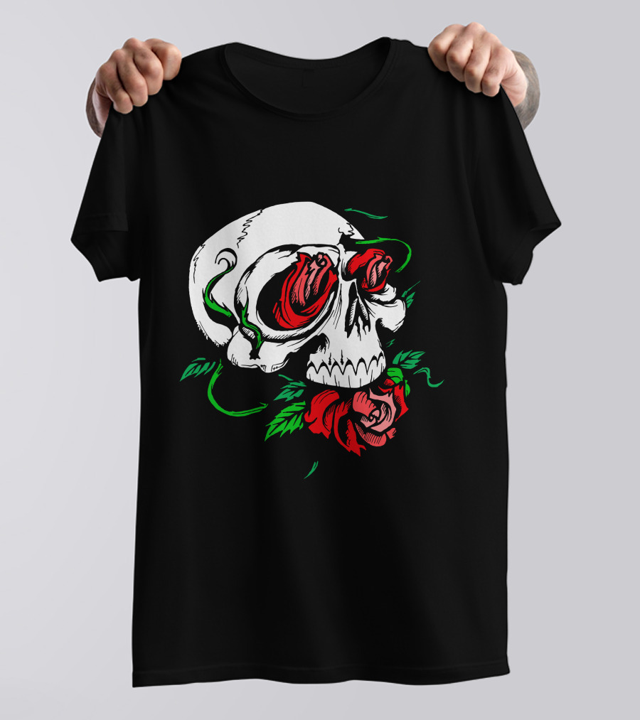 Epic Metal Rock Symphonic Skull With Red Roses T-Shirt