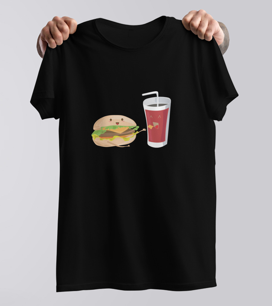 Fastfood Burger And Soda Happy Cartoon Characters T-Shirt