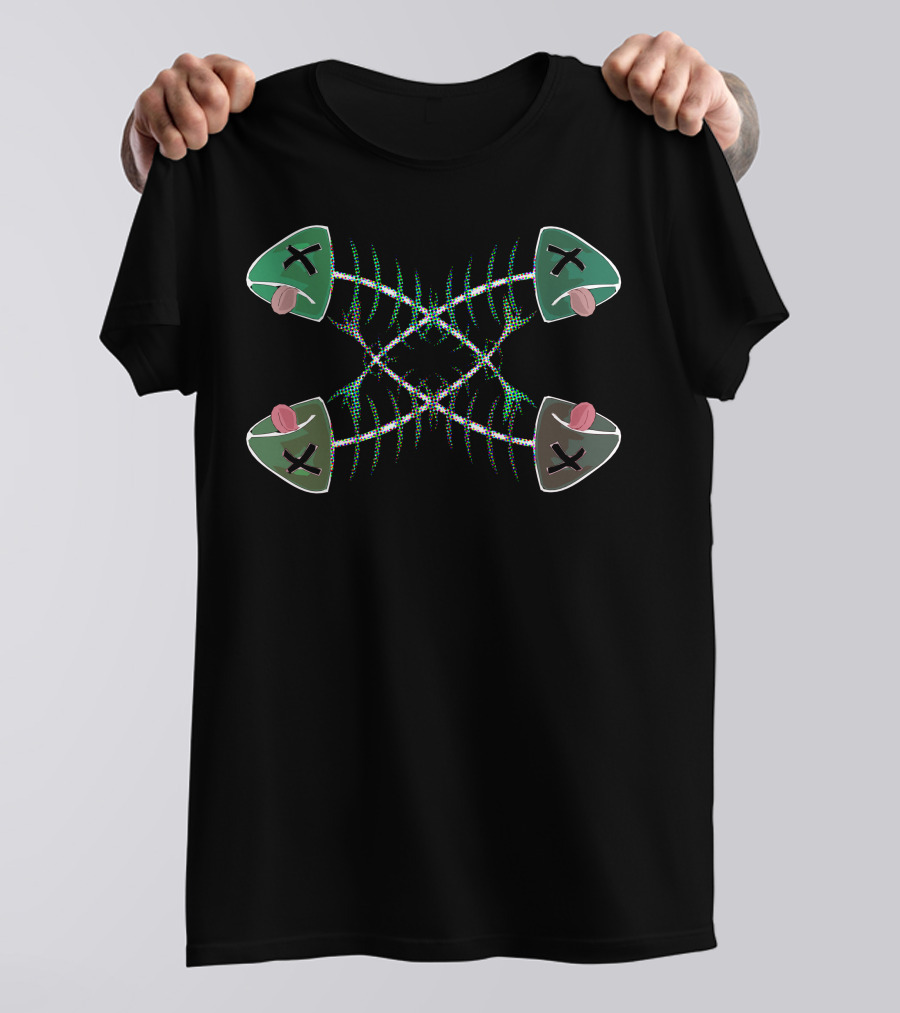 Fishbone Cross Symmetrical X Eyed Fish Heads T-Shirt