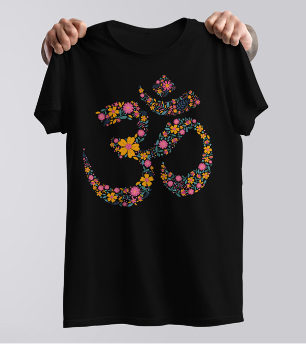 Floral Yoga Om Symbol Blossoming With Vibrant Colors And Flowers T-Shirt