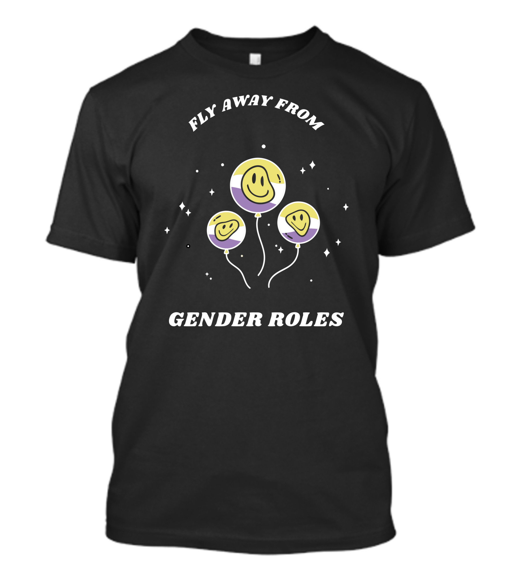 Fly Away From Gender Roles Nonbinary Smiley Face Balloons T-Shirt