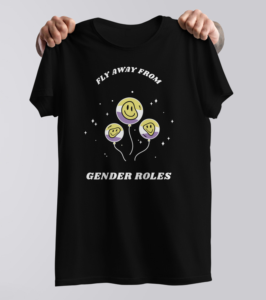 Fly Away From Gender Roles Nonbinary Smiley Face Balloons T-Shirt