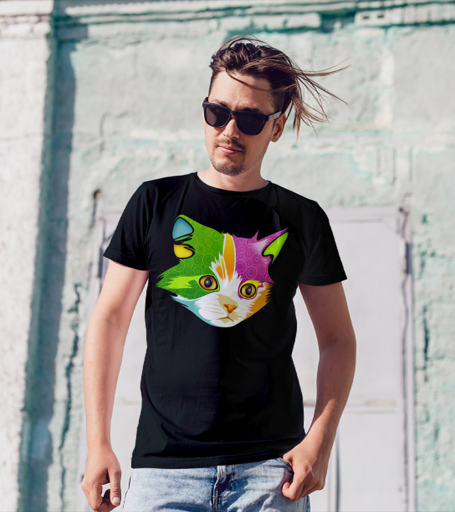 Psychedelic Full Color Cat Face T-Shirt