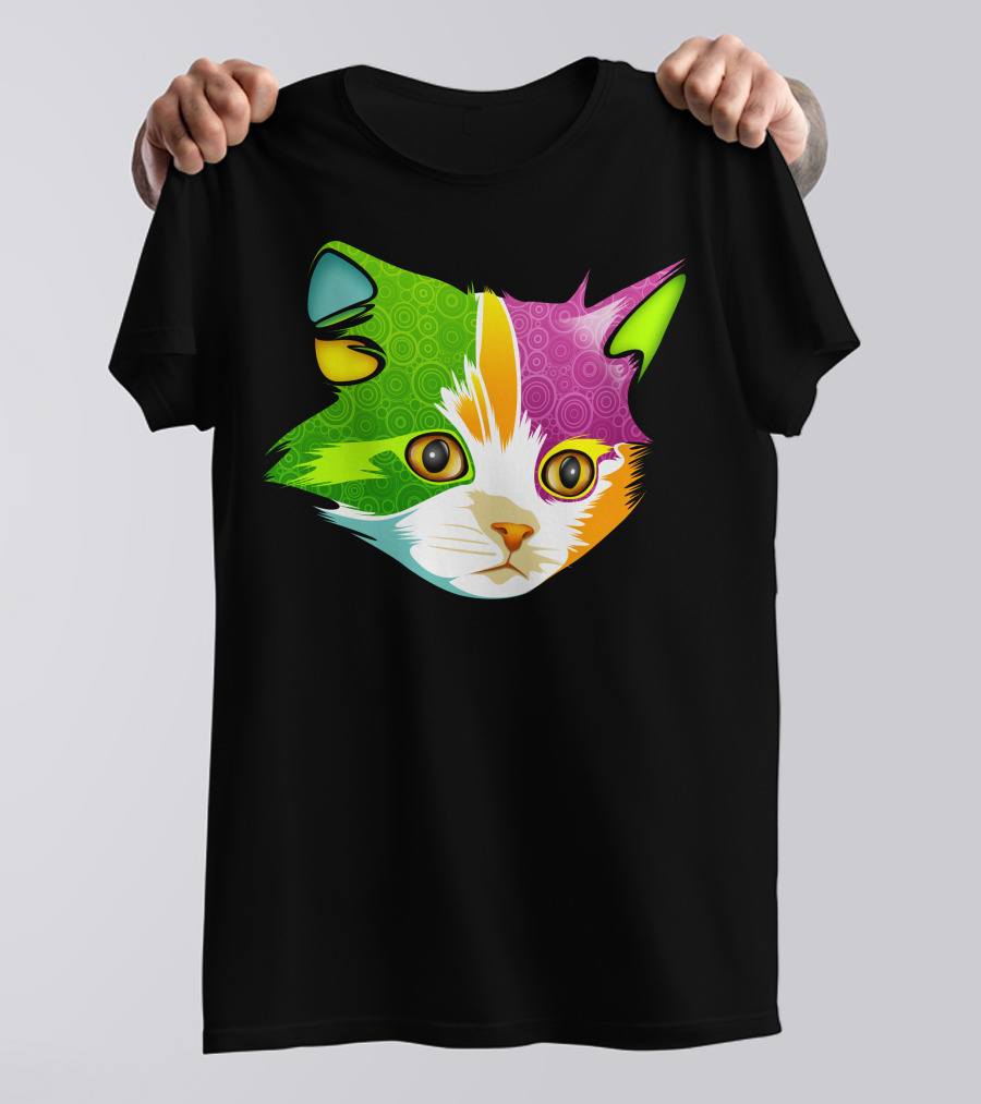 Psychedelic Full Color Cat Face T-Shirt