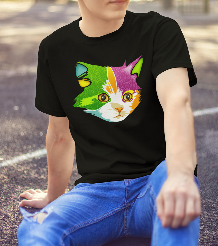 Psychedelic Full Color Cat Face T-Shirt