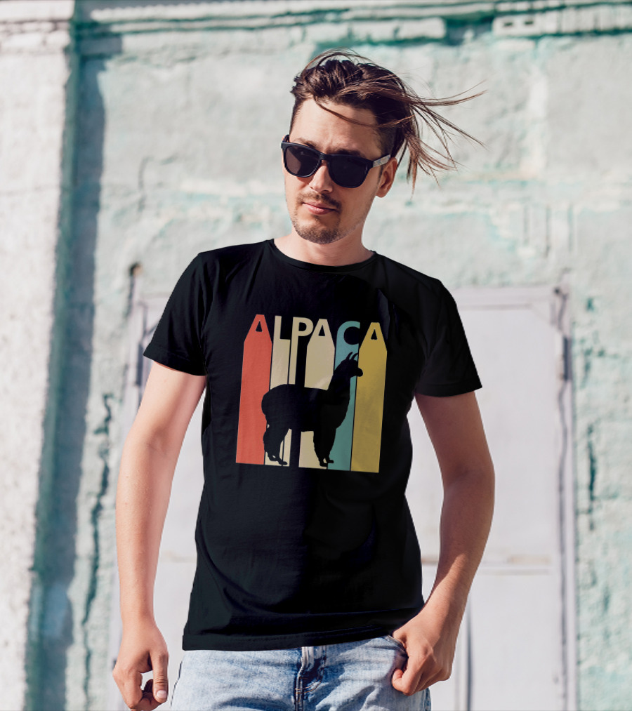 Alpaca Retro Silhouette Stripes Spirit Animal T-Shirt