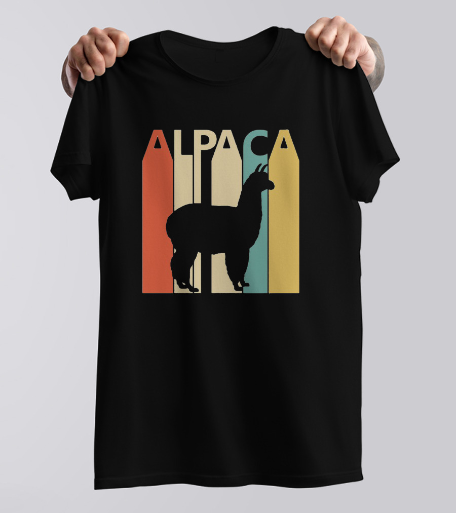 Alpaca Retro Silhouette Stripes Spirit Animal T-Shirt