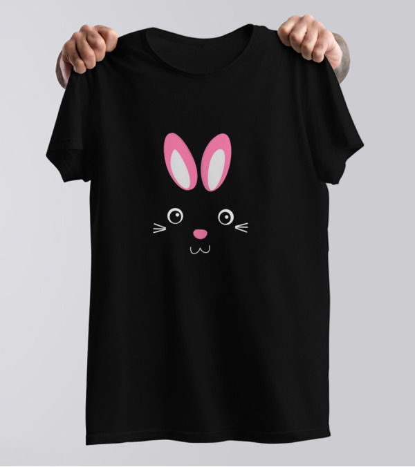 Funny Easter Bunny Face With Pink Ears And Whiskers T-Shirt