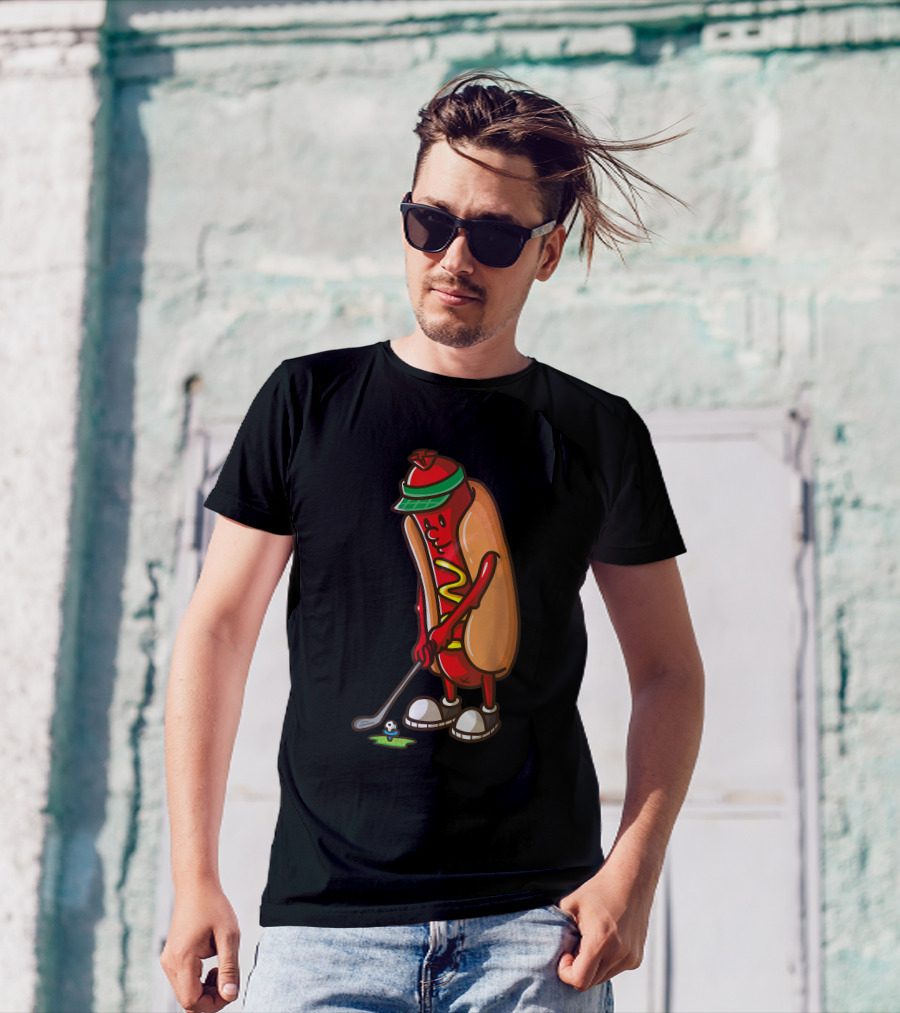Hot Dog Playing Golf With Funny T-Shirt