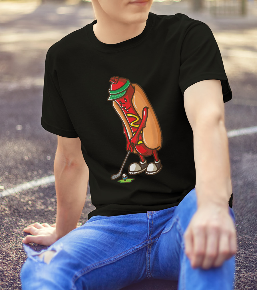 Hot Dog Playing Golf With Funny T-Shirt