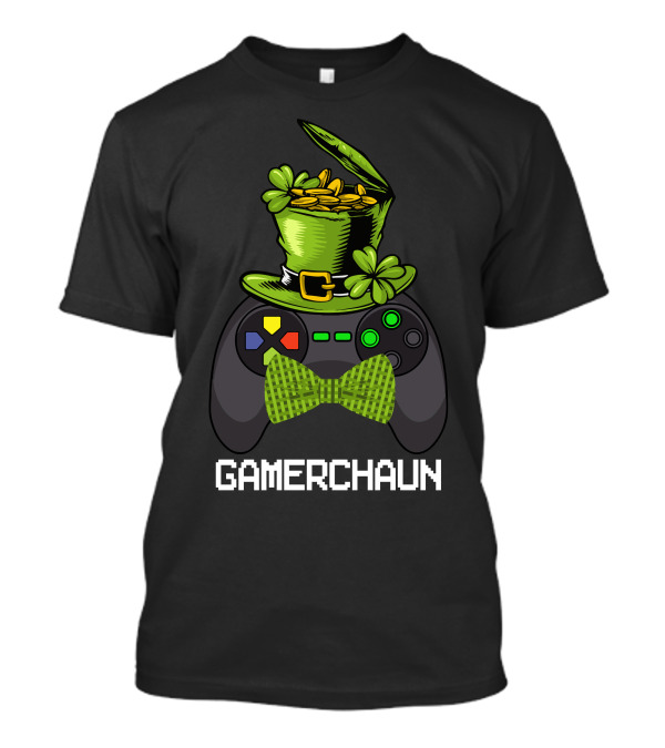 Gamerchaun Leprechaun Hat Controller Bow Tie Coins T-Shirt