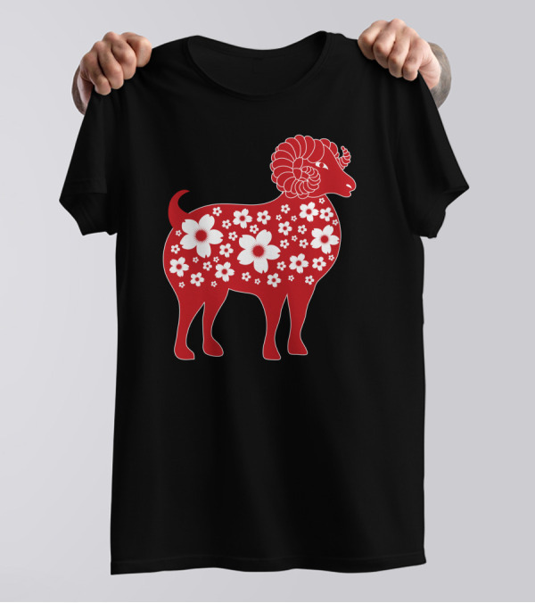 Flower Patterned Red Goat T-Shirt