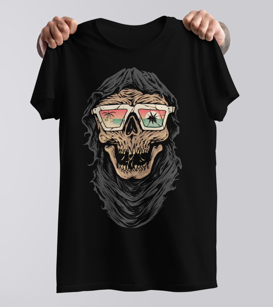 Grim Reaper With Tropical Beach Sunglasses T-Shirt