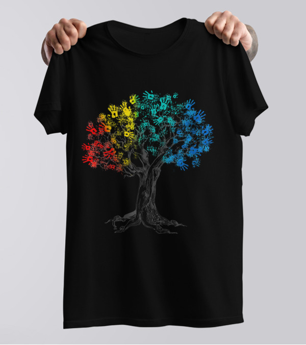 Multicolored Tree Handprints Grow Your Awareness On Autism T-Shirt