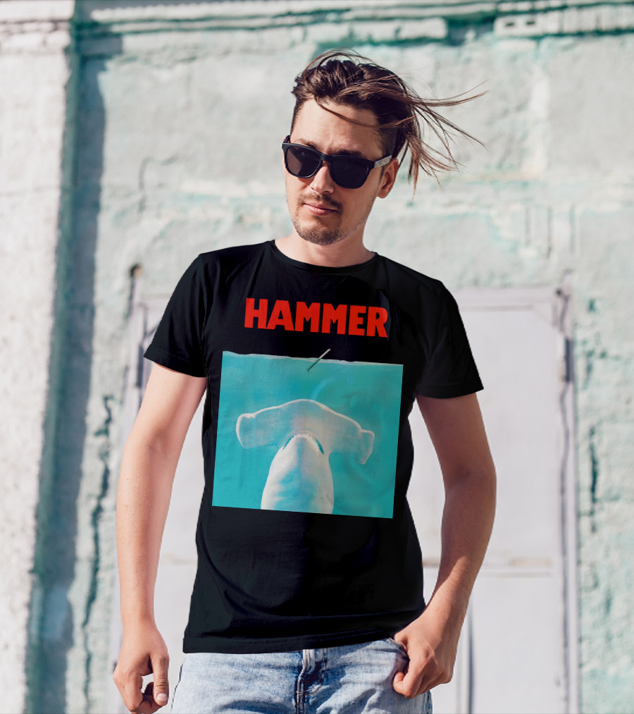HAMMER Shark Underwater Scene With Spear Above T-Shirt