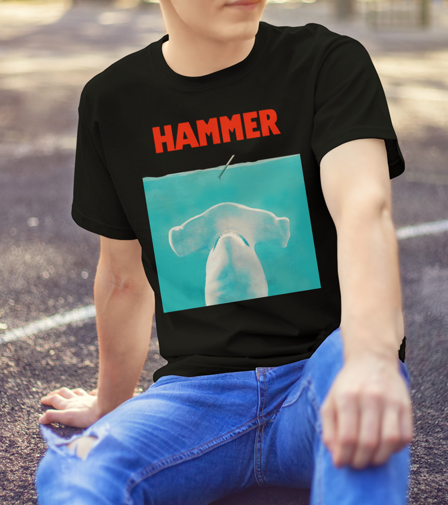 HAMMER Shark Underwater Scene With Spear Above T-Shirt