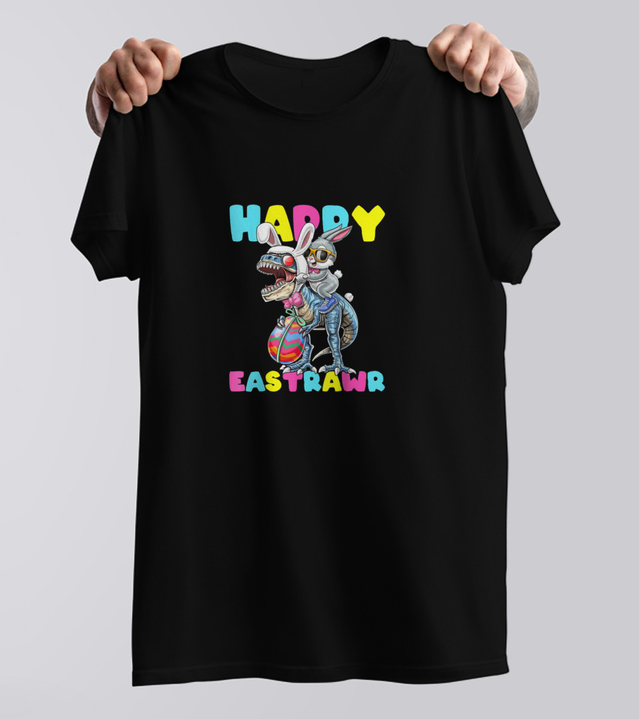 HAPPY EASTRAWR Bunny Dinosaur Easter Egg Rabbit Ears T-Shirt