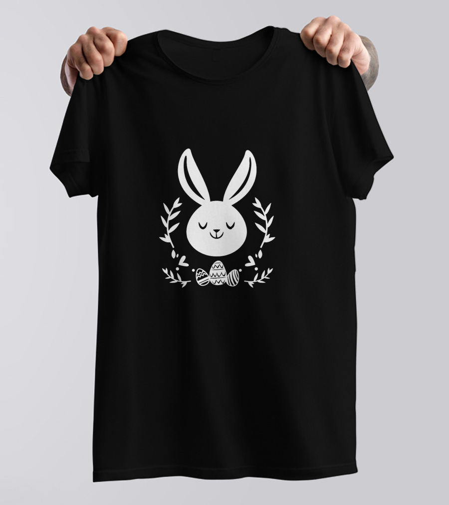 Happy Easter Cute Bunny With Easter Eggs And Floral Elements T-Shirt