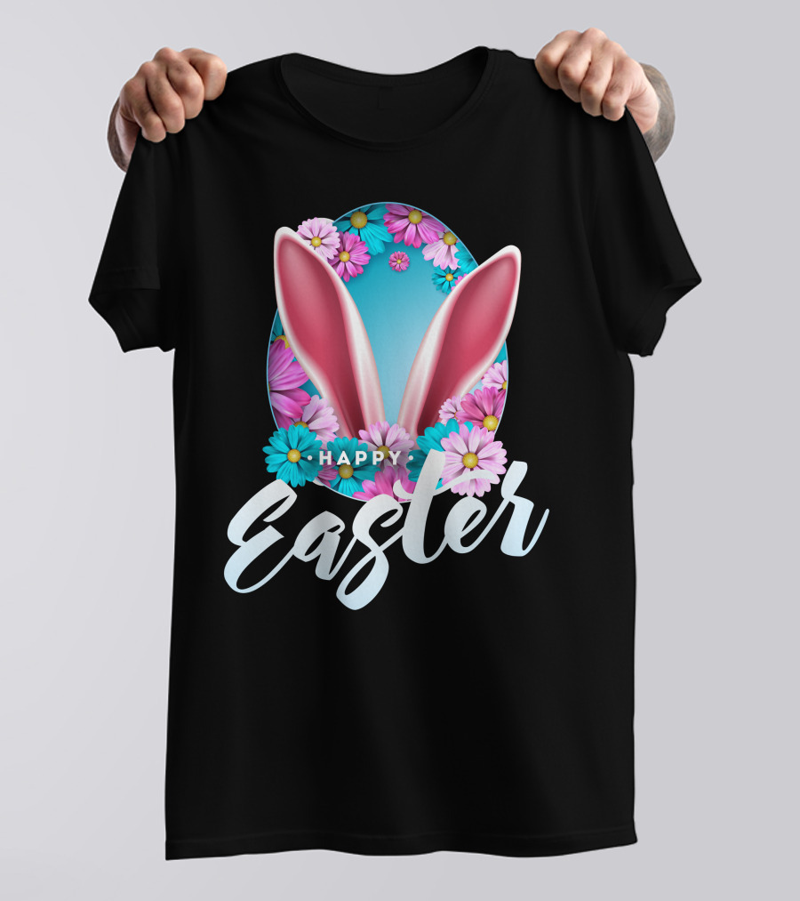 Happy Easter Bunny Ears And Flowers Egg T-Shirt