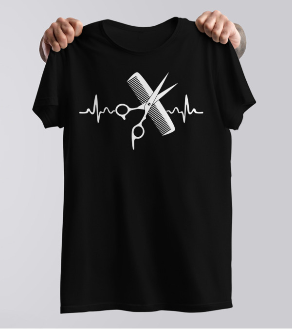 Heartbeat Hairdresser Scissors Comb Dark T-Shirt