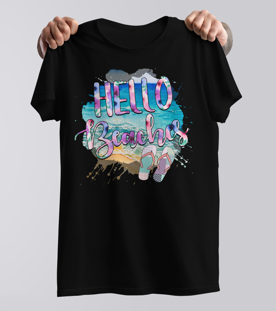 Hello Beaches Flip-Flops Ocean Waves T-Shirt