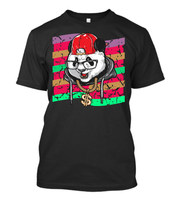 Panda With Red Cap And Bling Dollar Sign Necklace In Hiphop Music T-Shirt