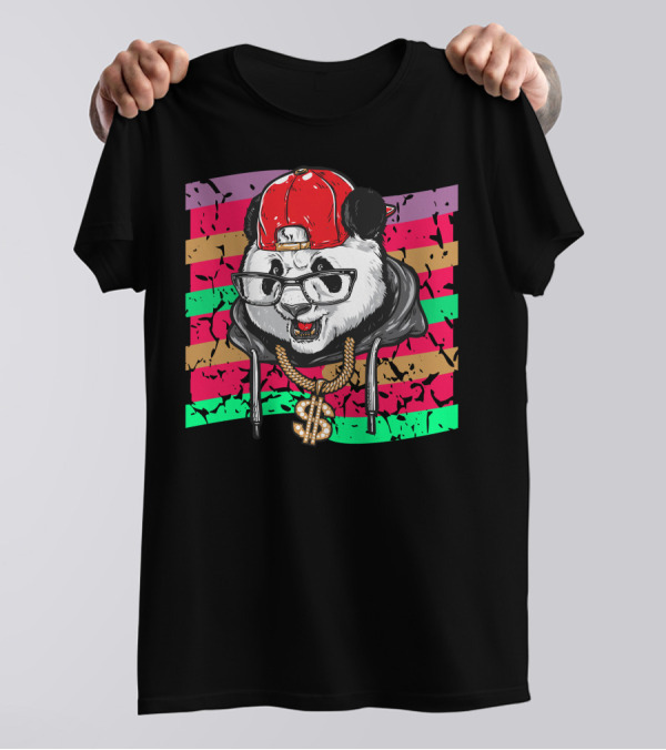 Panda With Red Cap And Bling Dollar Sign Necklace In Hiphop Music T-Shirt