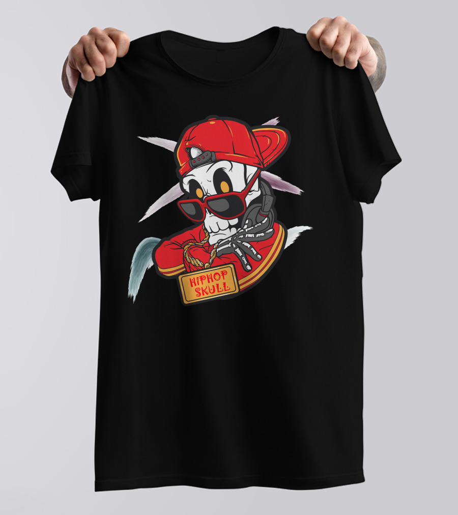 Hiphop Skull Red Cap Sunglasses And Chains T-Shirt