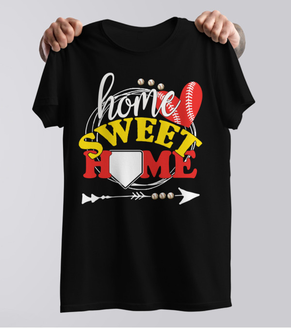 Home Sweet Home Baseball Base And Arrow With Red Stitching T-Shirt