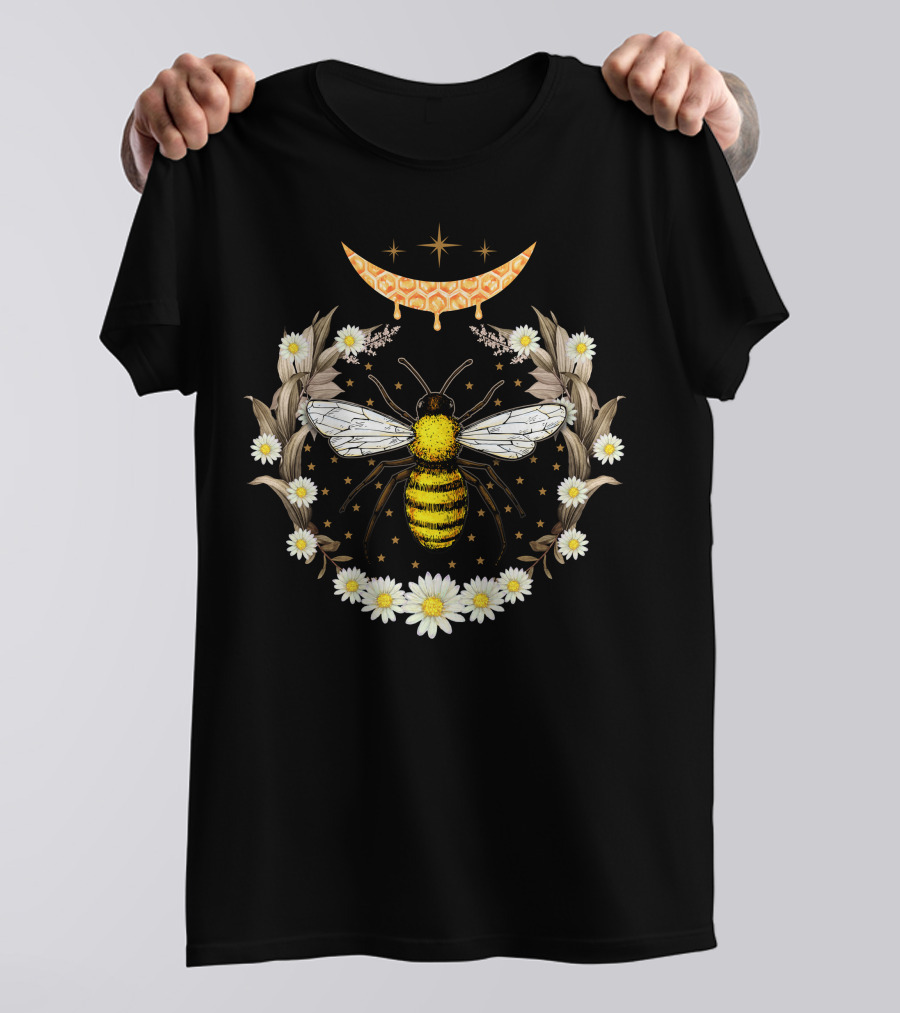 Honey Moon Bee With Stars And Daisies T-Shirt