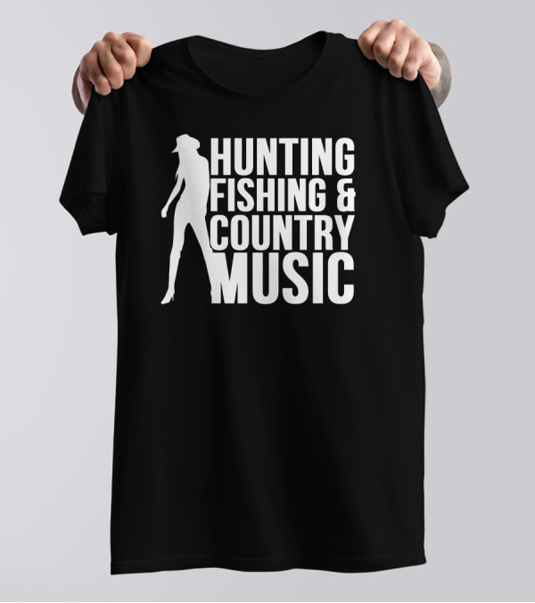 Hunting Fishing And Country Music Silhouette In Cowboy Hat T-Shirt