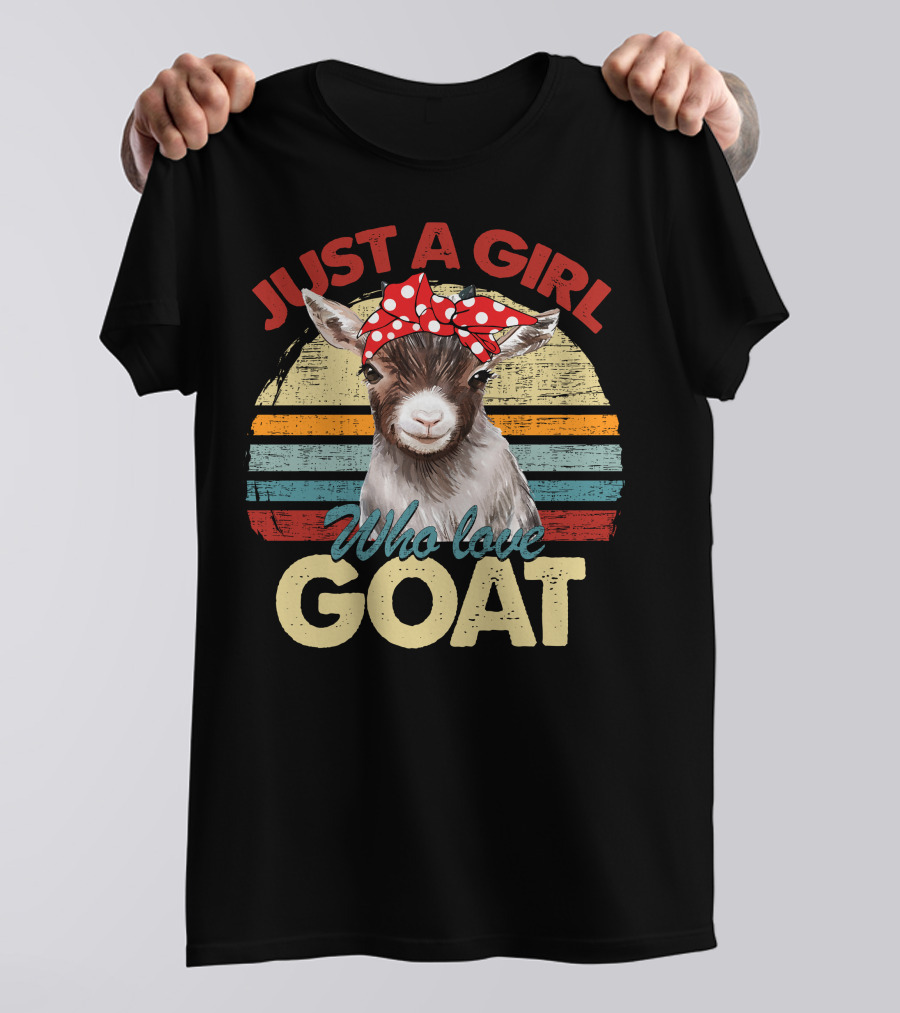 Just A Girl Who Love Goat Retro Stripes Polka Dot Bow T-Shirt
