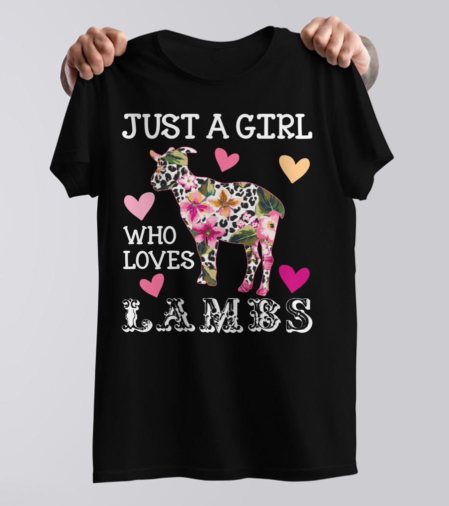 Just A Girl Who Loves Lambs Flower Pattern Hearts Dark T-Shirt