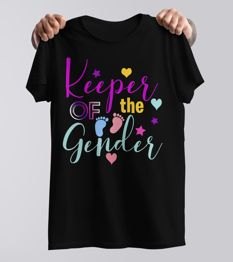 Keeper Of The Gender Gender Reveal Feet Stars Hearts T-Shirt