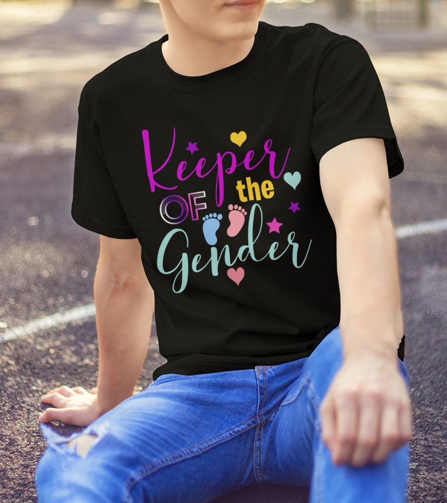 Keeper Of The Gender Gender Reveal Feet Stars Hearts T-Shirt