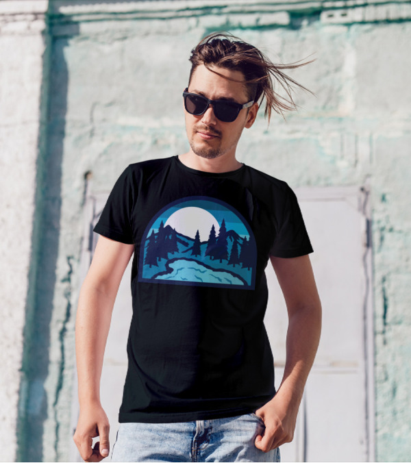 Lake Bold Moonlit Forest Mountain Scene T-Shirt