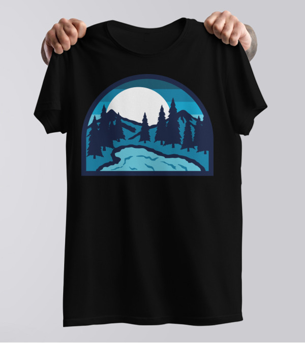 Lake Bold Moonlit Forest Mountain Scene T-Shirt