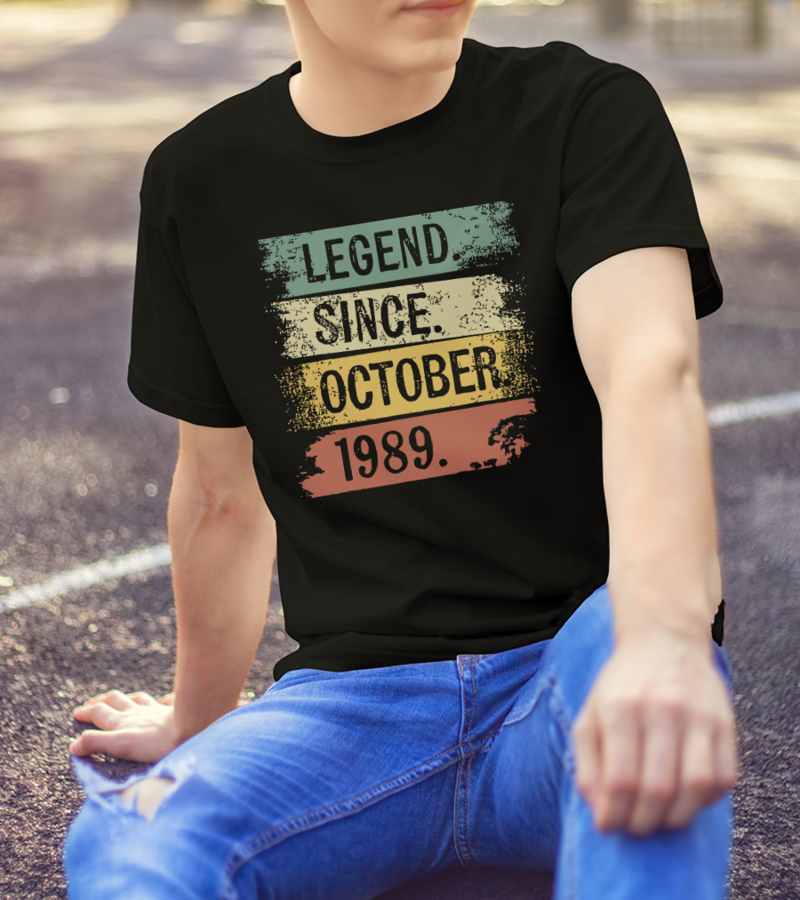 Legend Since October 1989 Vintage Distressed Stripe T-Shirt