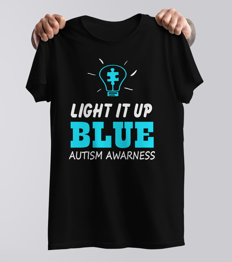 Light It Up Blue Autism Awareness Puzzle Piece Light Bulb T-Shirt